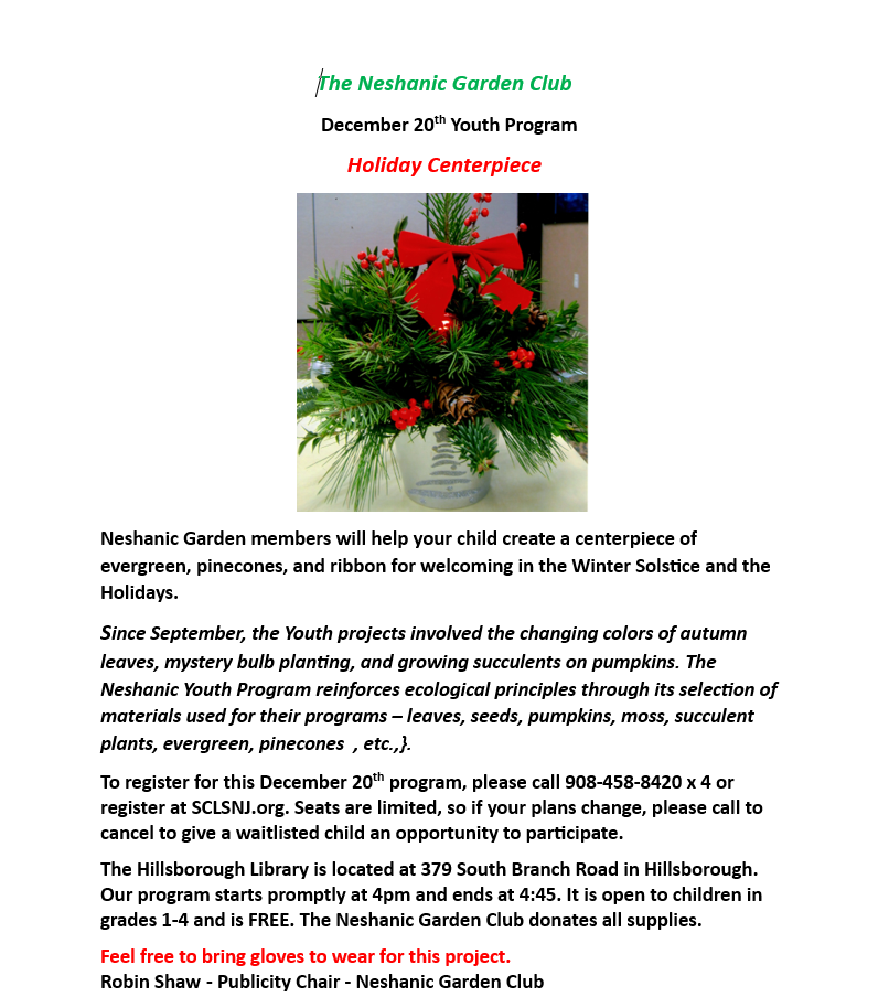 Neshanic Garden Club Youth Program